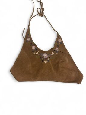 Brown Suede Embroidered Halter top